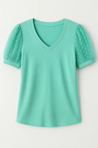 Women’s V Neck T Shirt with Puff Sleeves
