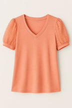 Women’s V Neck T Shirt with Puff Sleeves