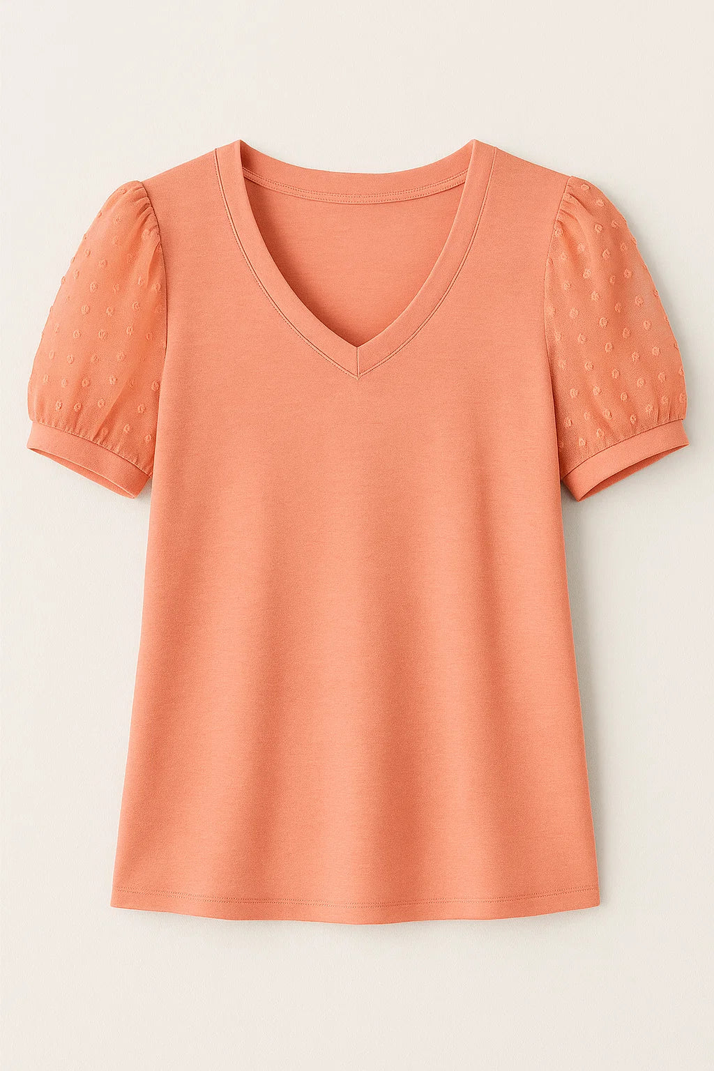 Women’s V Neck T Shirt with Puff Sleeves