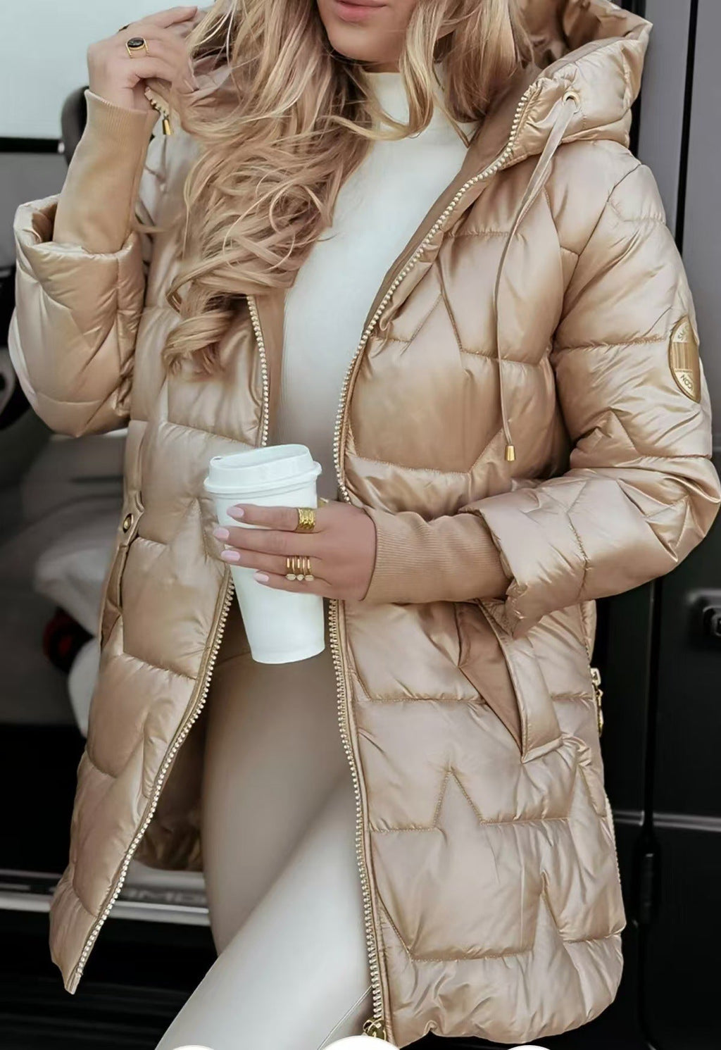Long Quilted Winter Jacket With Hood