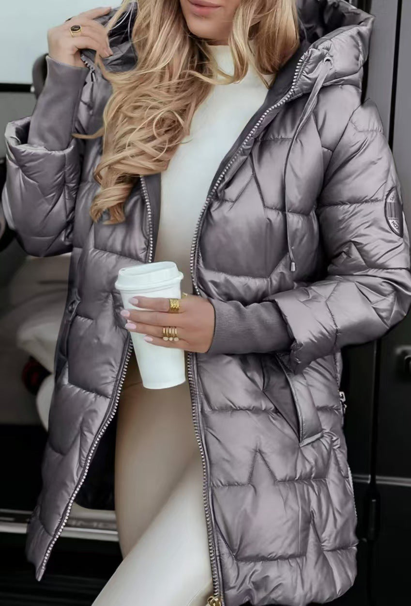 Long Quilted Winter Jacket With Hood