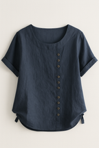 Linen Blend Button-Up Blouse