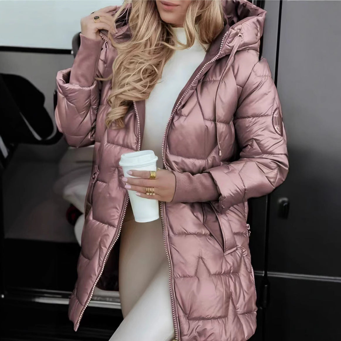 Long Quilted Winter Jacket With Hood