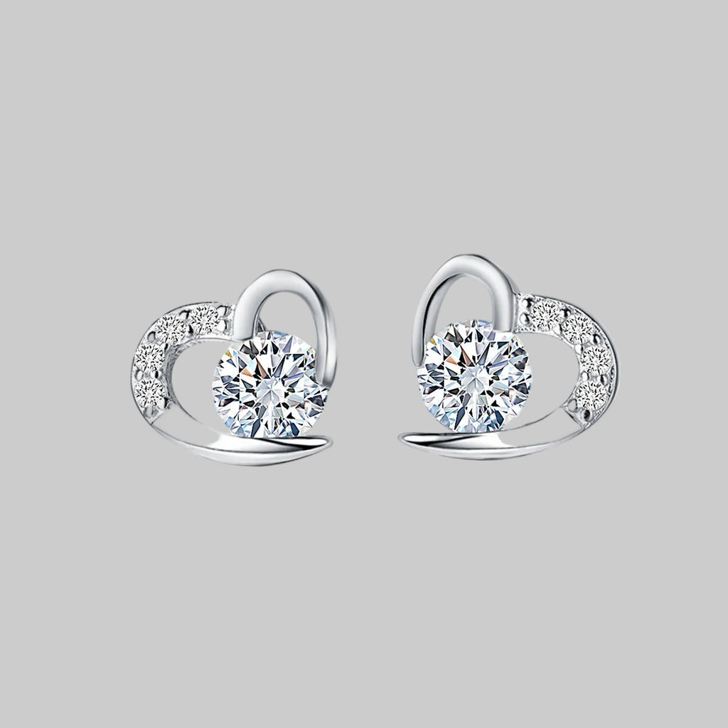 Love Heart Stud Earrings With Decorative Stones