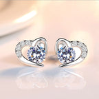 Love Heart Stud Earrings With Decorative Stones