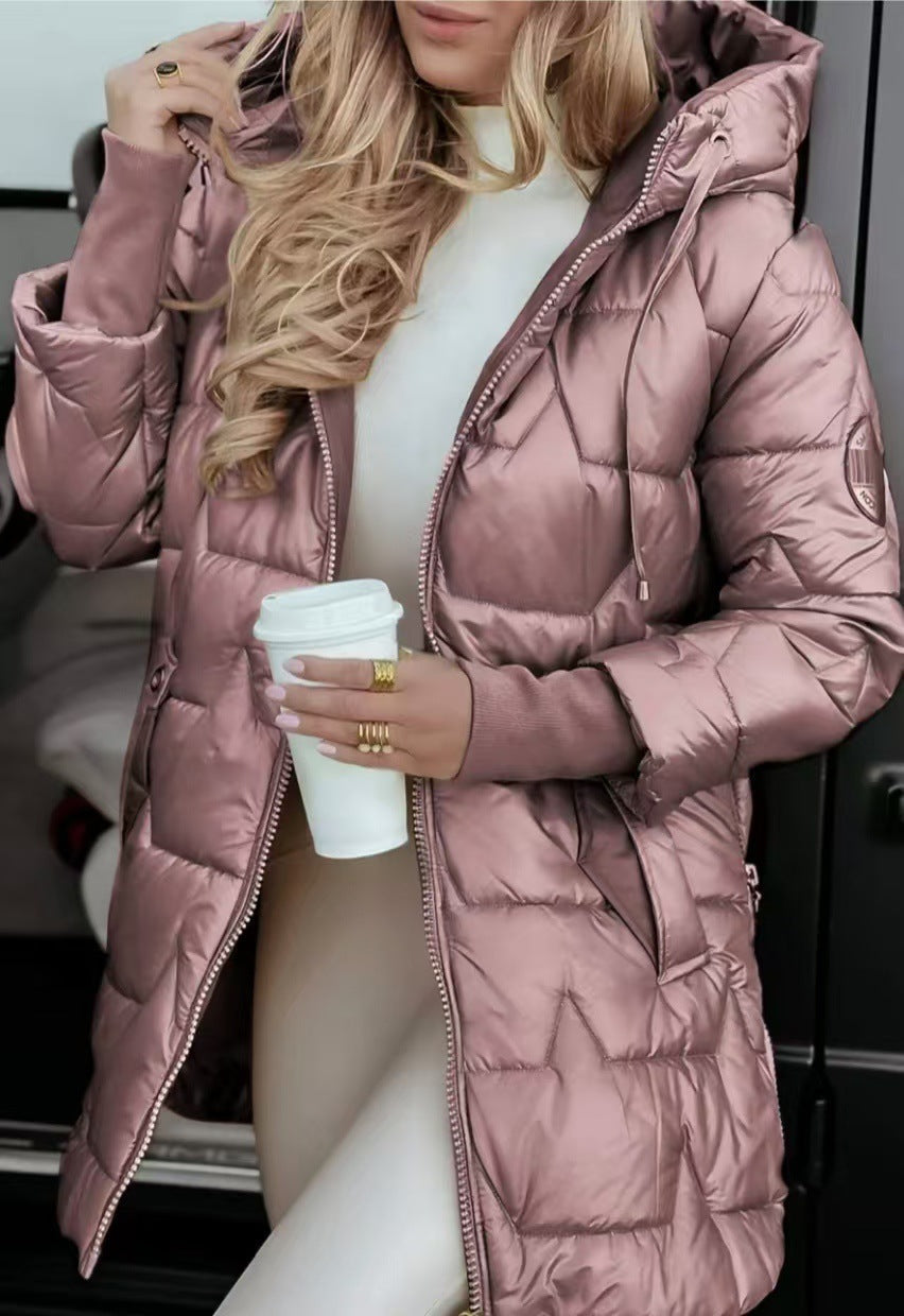 Long Quilted Winter Jacket With Hood