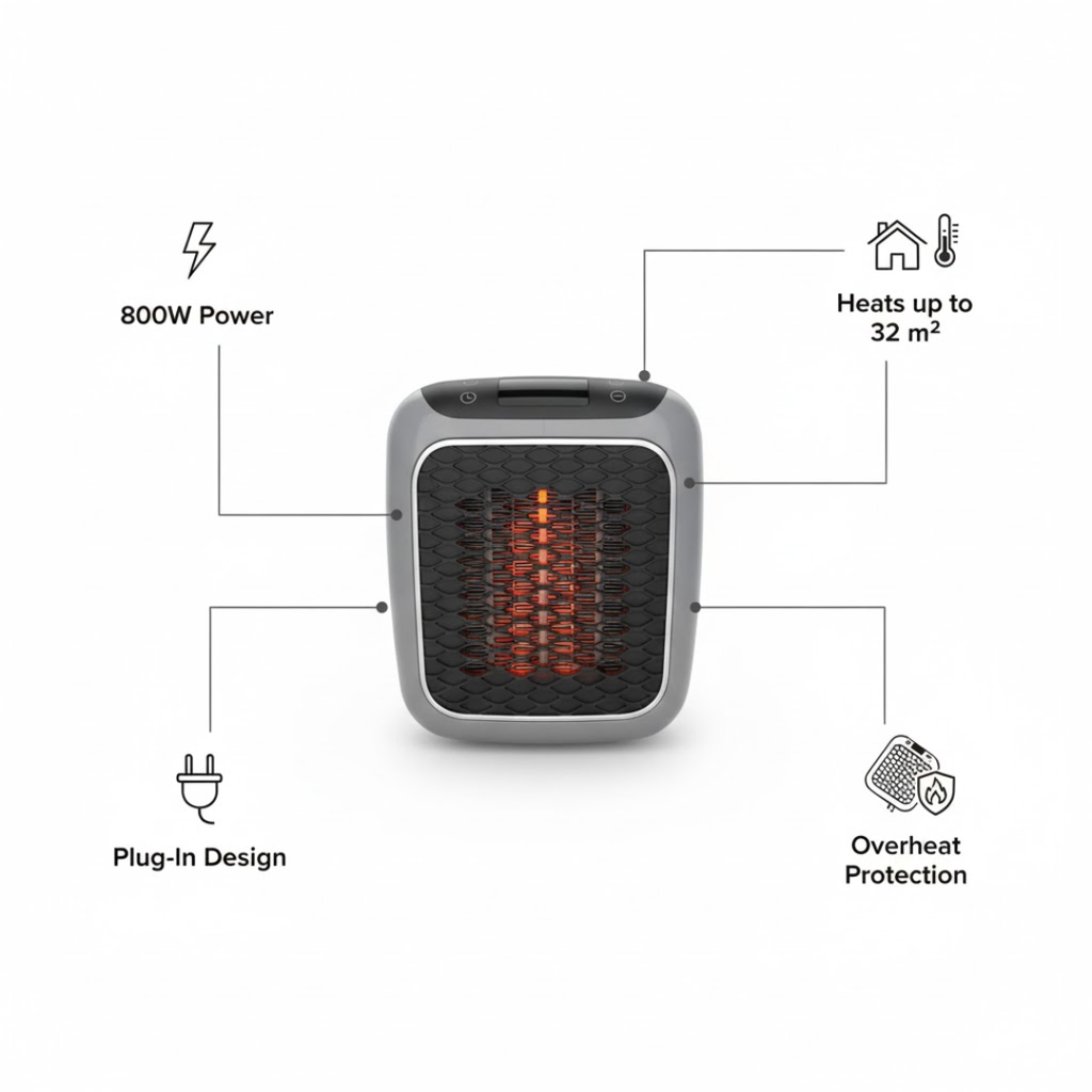 Compact Electric Space Heater with Fast Heating