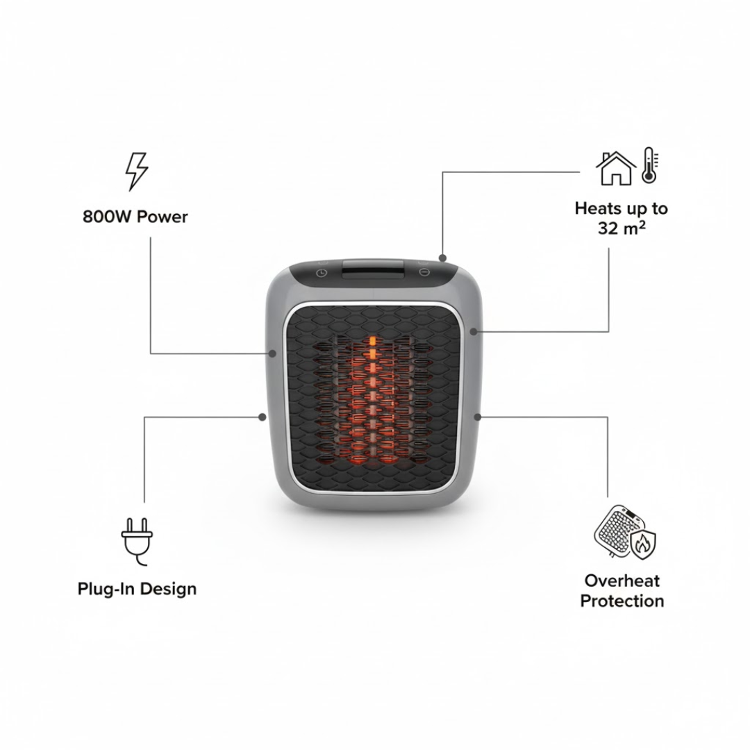 Compact Electric Space Heater with Fast Heating