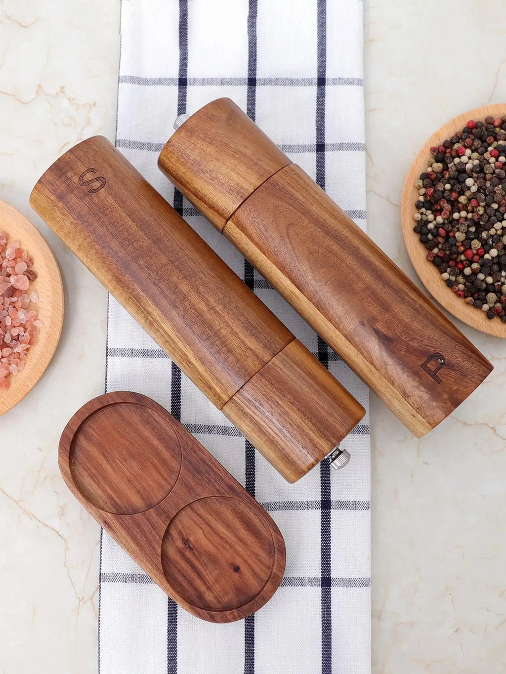 Salt and Pepper Grinder Set with Tray
