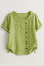 Linen Blend Button-Up Blouse