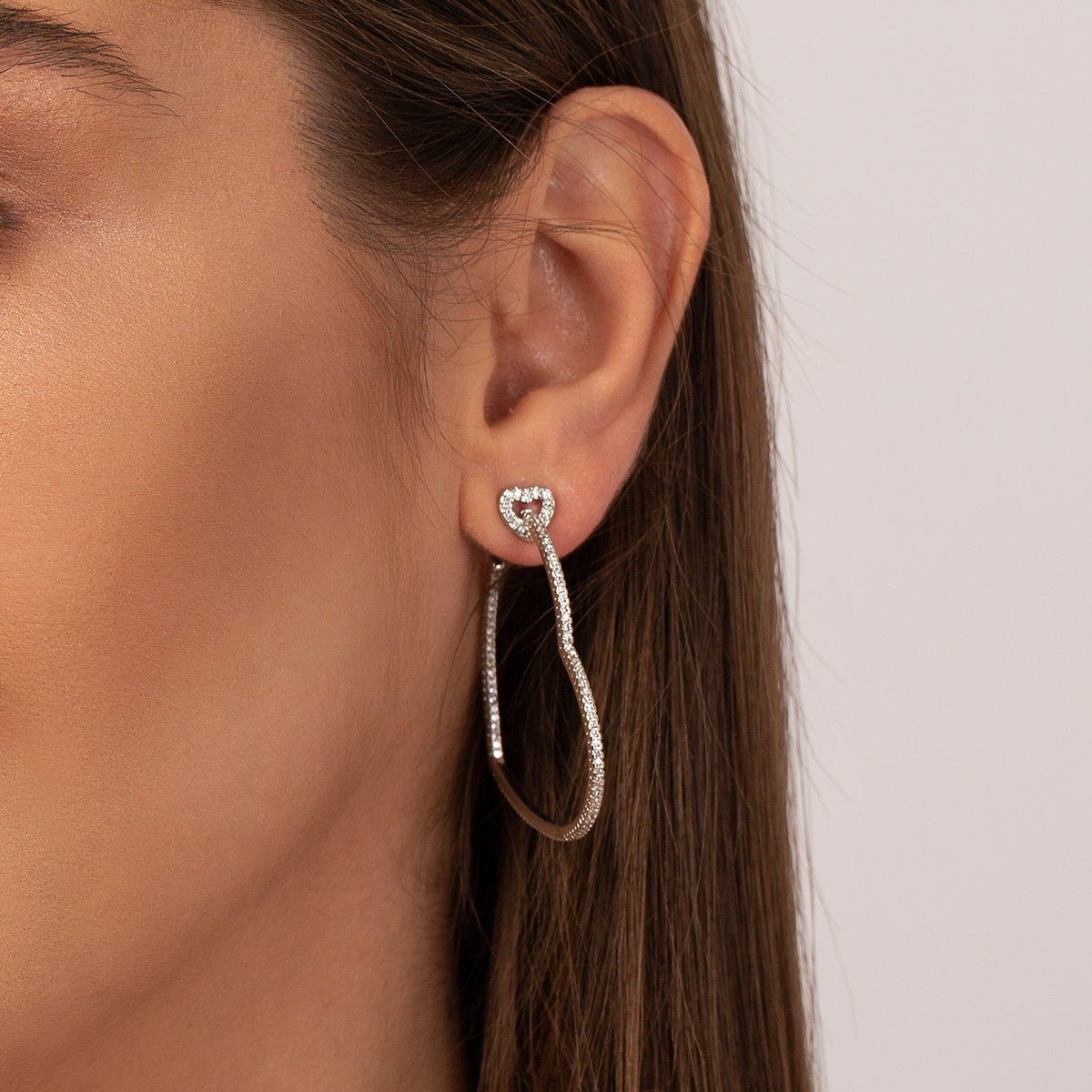 Heart Shaped Hoop Earrings with Stones