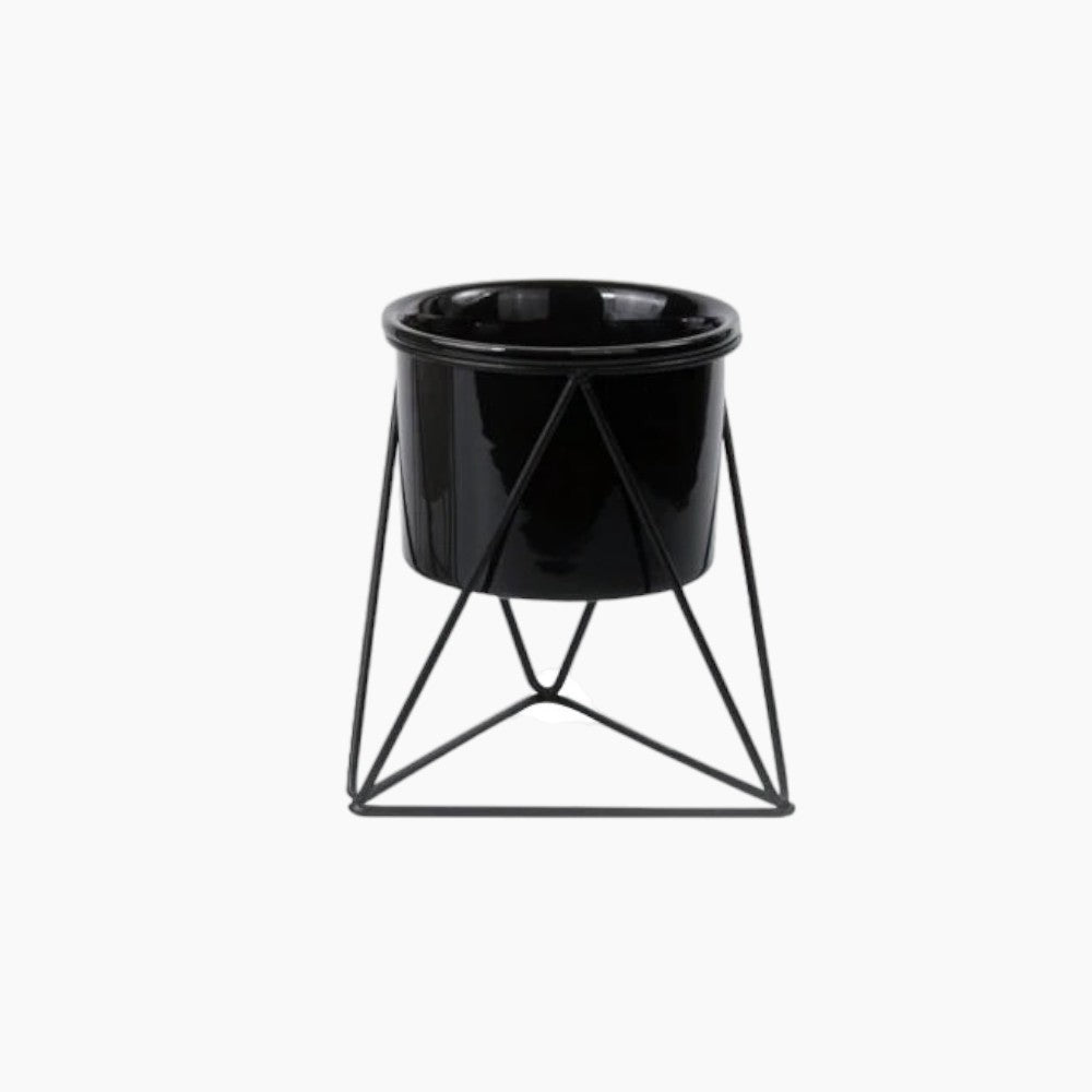 Ceramic Flower Pot with Iron Stand