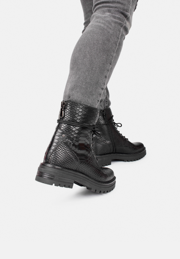 Black Lace Up Boots Chunky Sole High Ankle