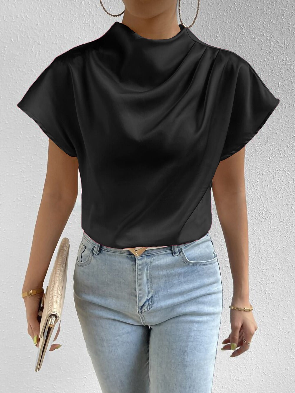 Elegant Satin Blouse With High Neck