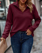 Lightweight Waffle Knit V-Neck Blouse