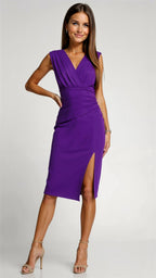 Fitted Midi Dress with Deep V-Neck