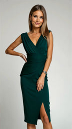 Fitted Midi Dress with Deep V-Neck