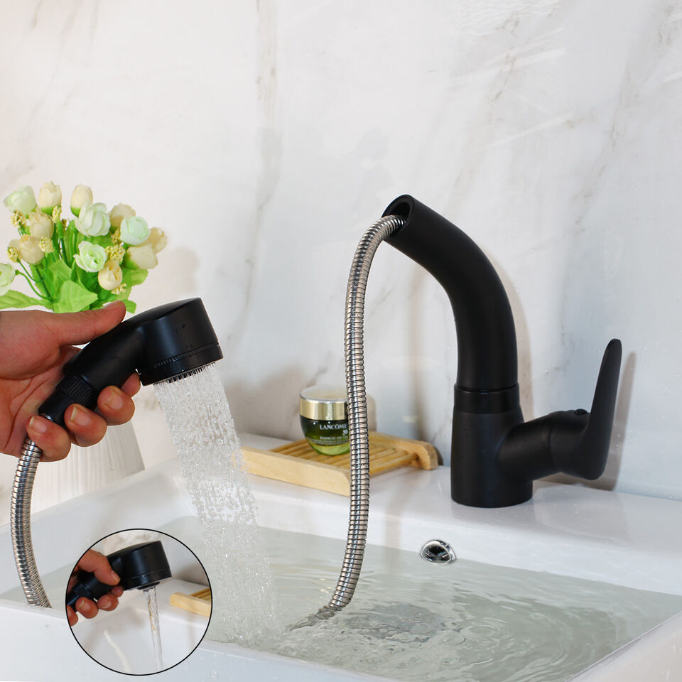Modern Pull-Out Bathroom Faucet Brass