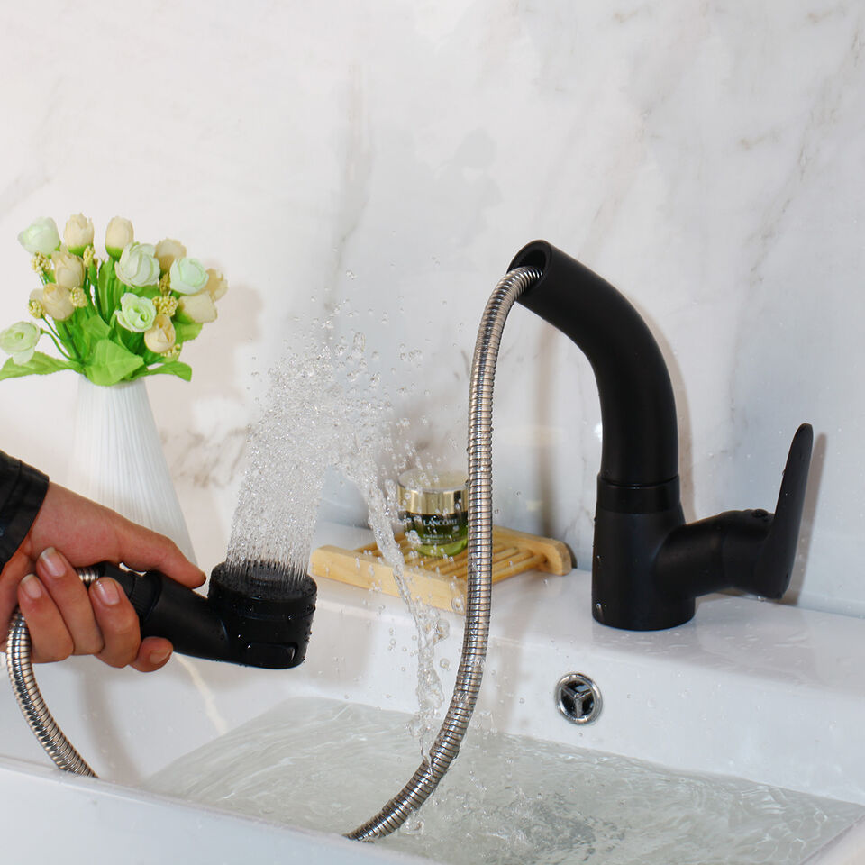 Modern Pull-Out Bathroom Faucet Brass