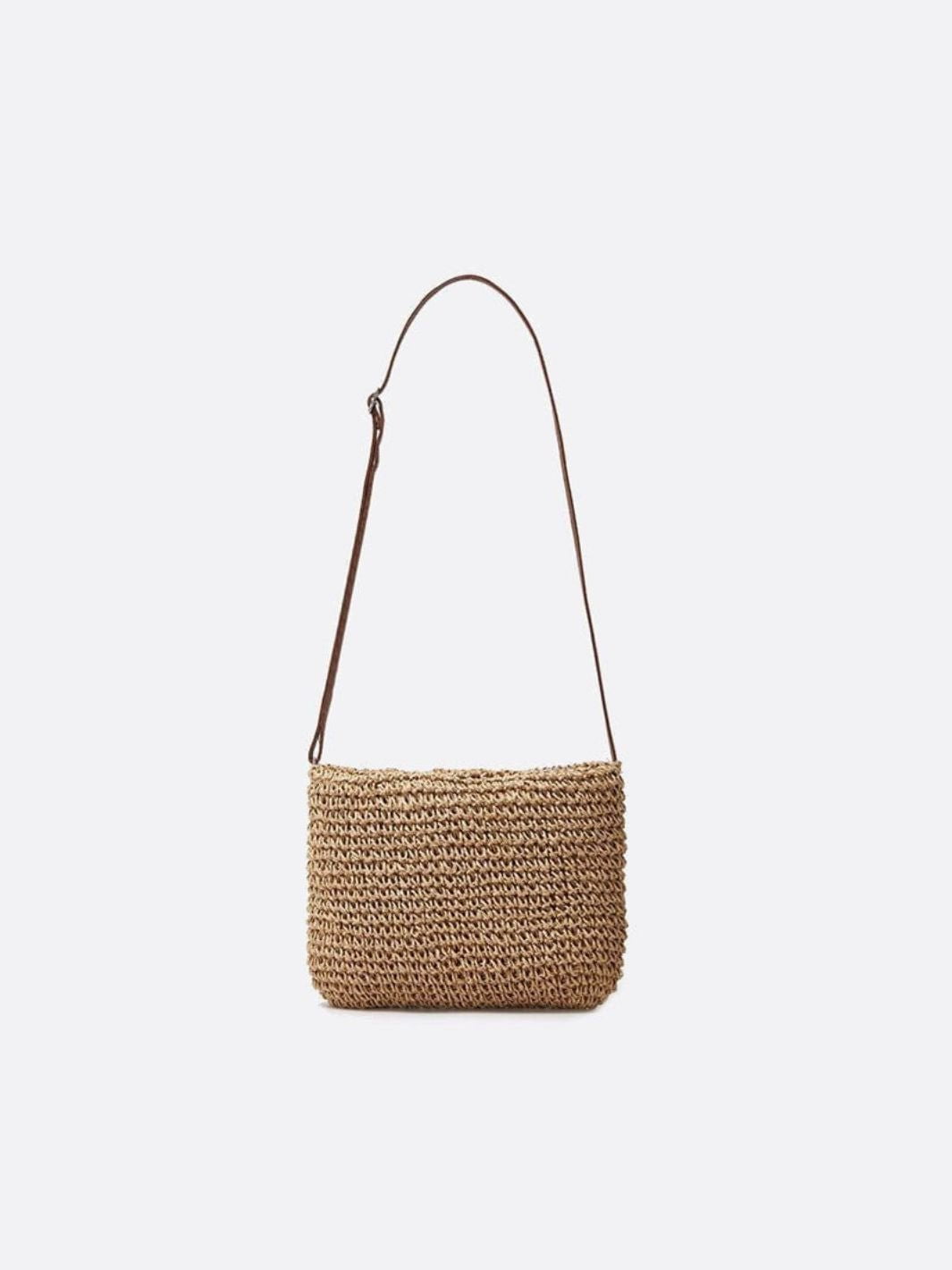 Woven Straw Shoulder Bag with Crochet Detail