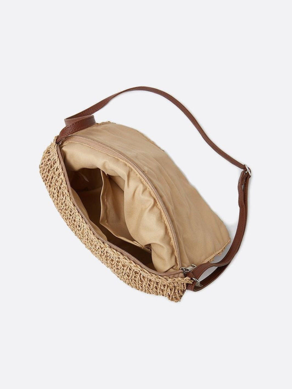 Woven Straw Shoulder Bag with Crochet Detail