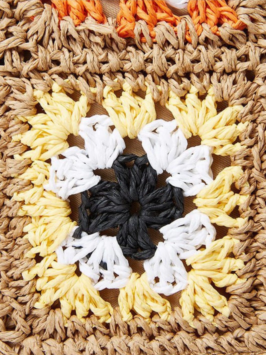 Woven Straw Shoulder Bag with Crochet Detail