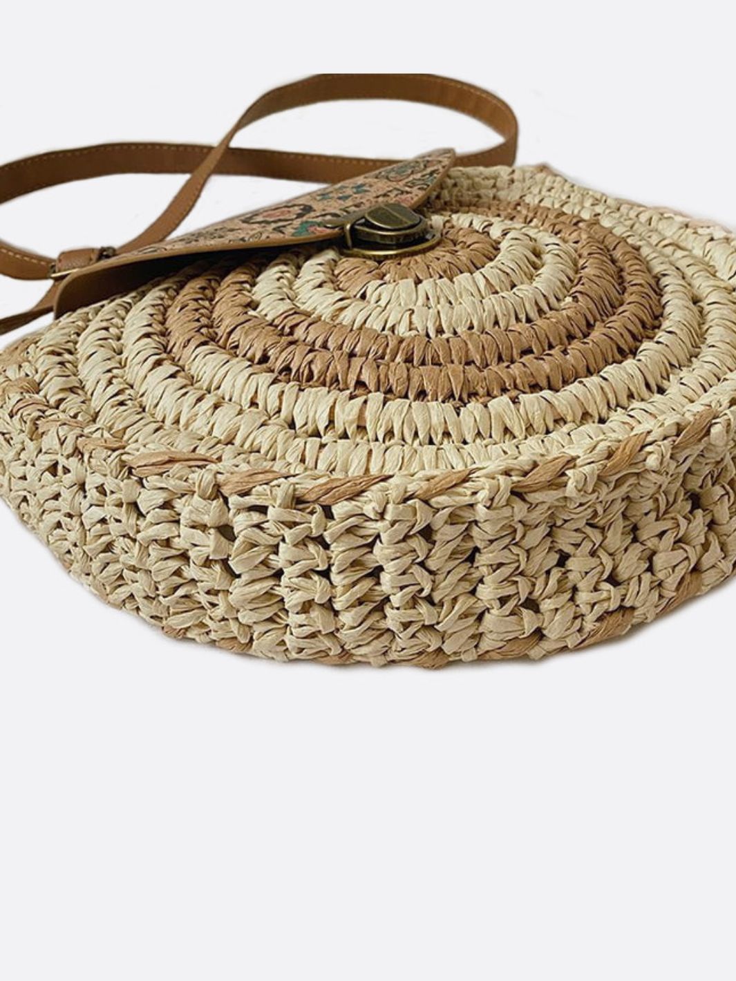 Round Straw Shoulder Bag Lightweight Summer Tote