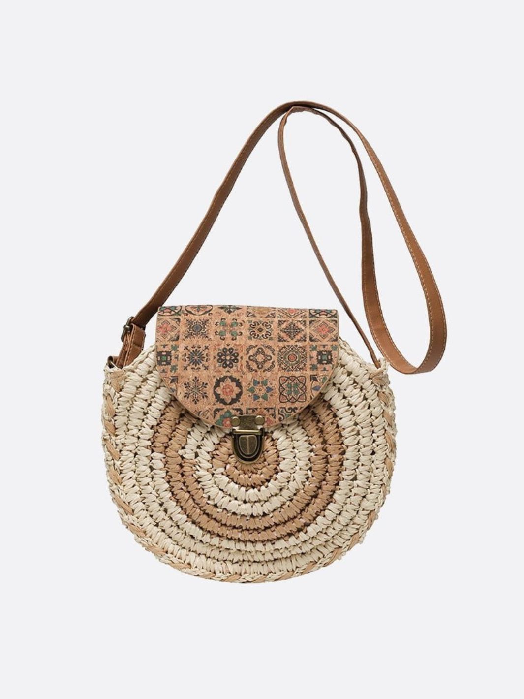 Round Straw Shoulder Bag Lightweight Summer Tote