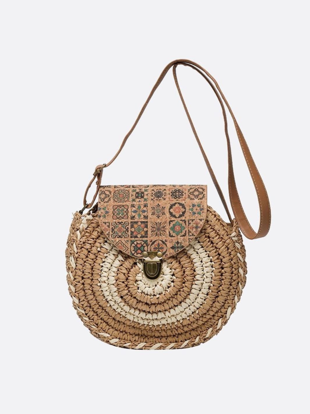Round Straw Shoulder Bag Lightweight Summer Tote