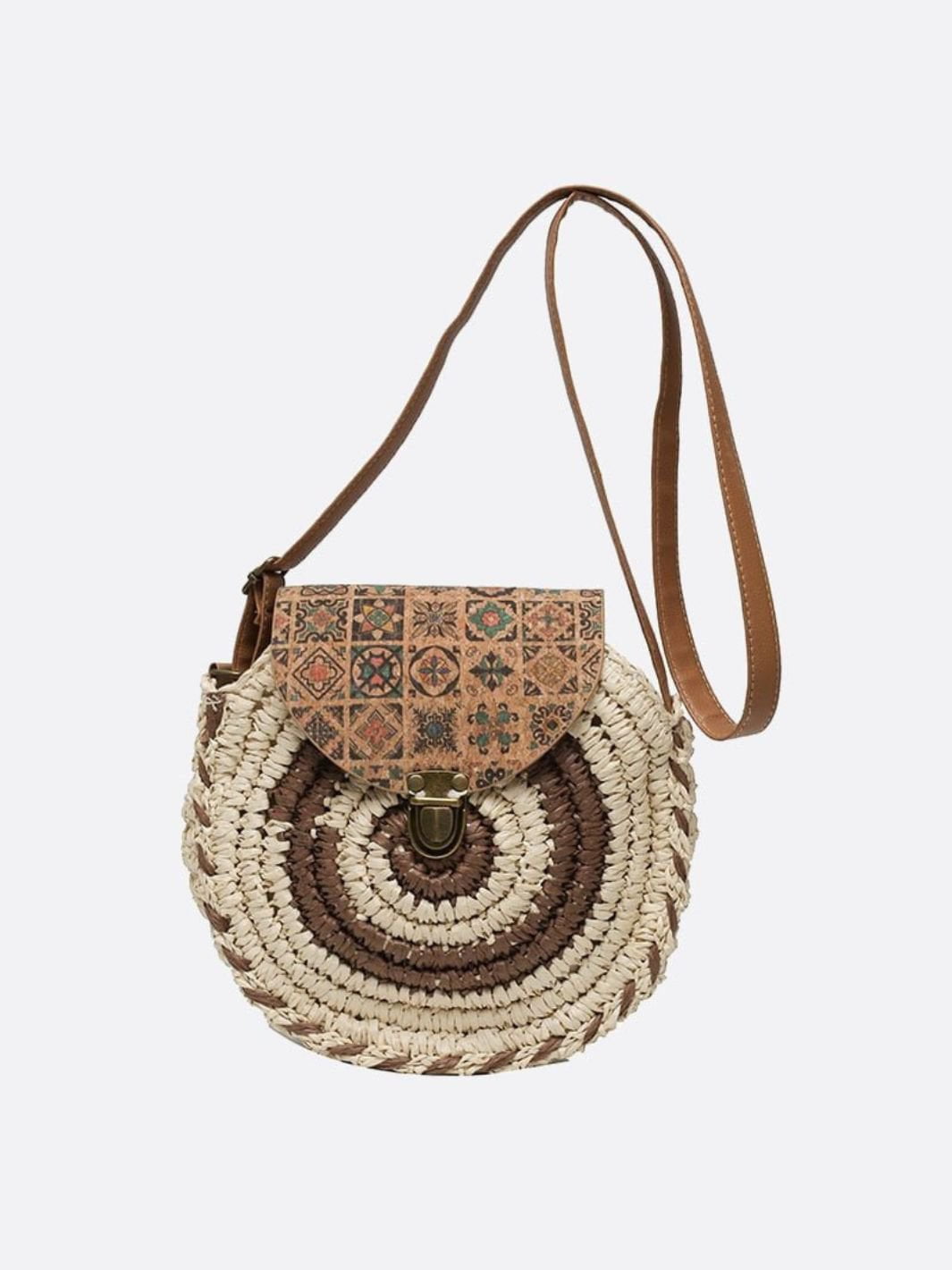 Round Straw Shoulder Bag Lightweight Summer Tote
