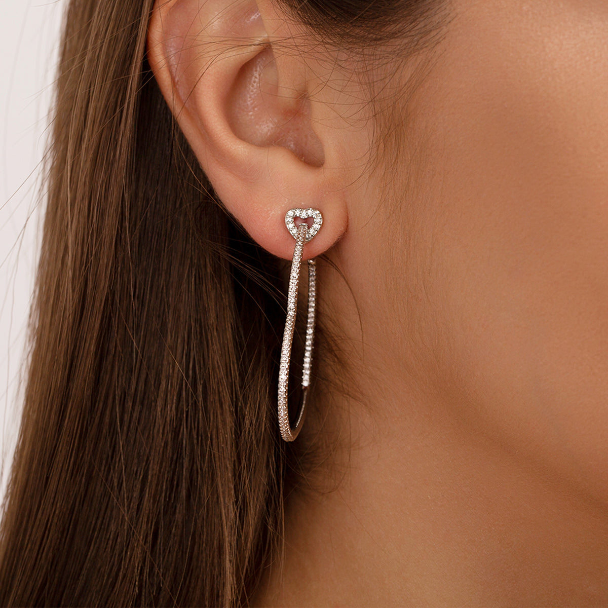 Heart Shaped Hoop Earrings with Stones