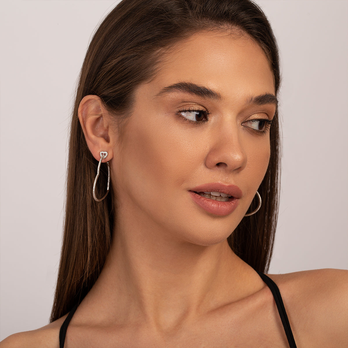 Heart Shaped Hoop Earrings with Stones