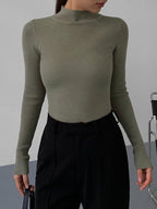 Ribbed Long Sleeve Top High Neck