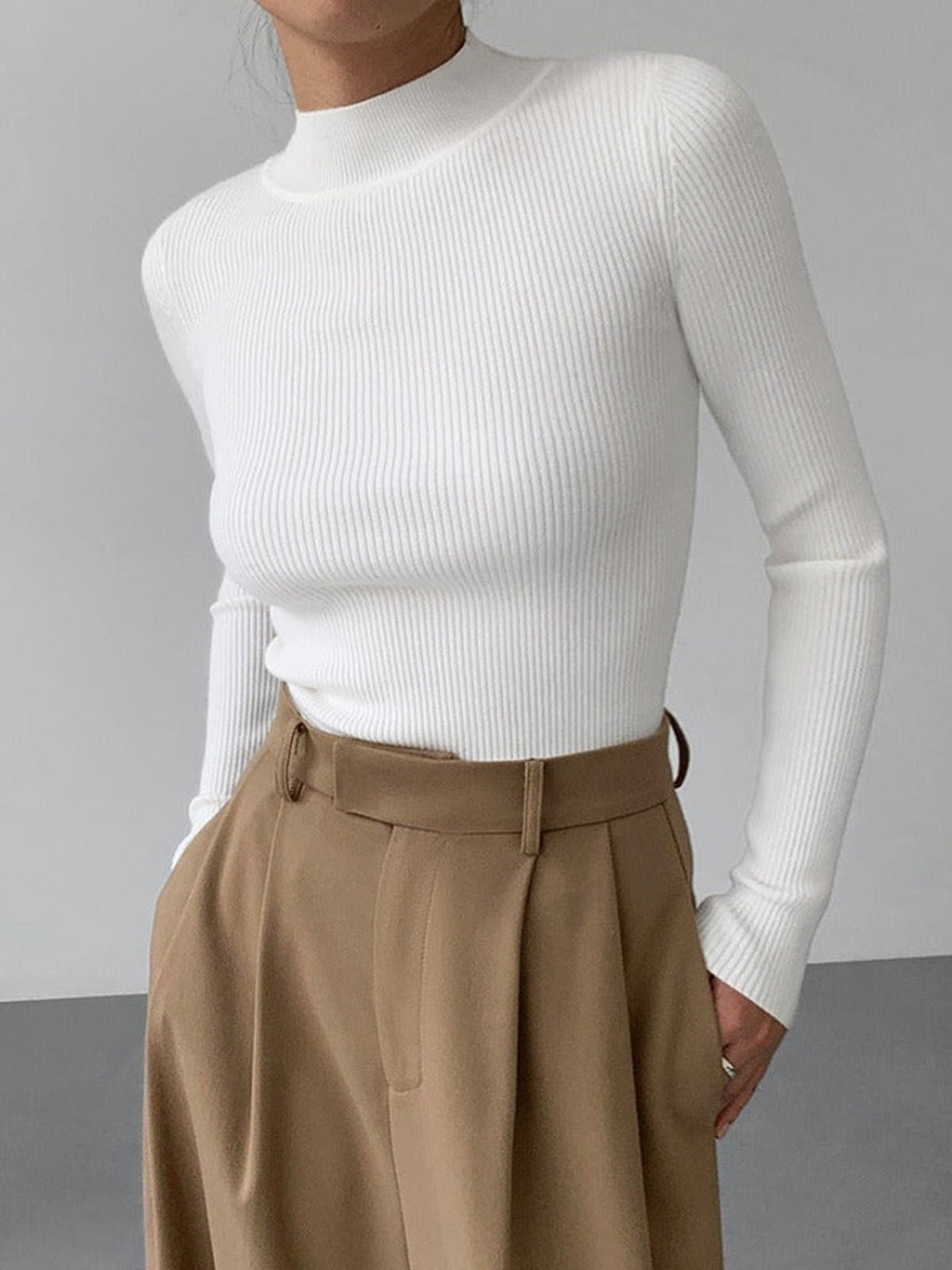 Ribbed Long Sleeve Top High Neck