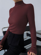 Ribbed Long Sleeve Top High Neck